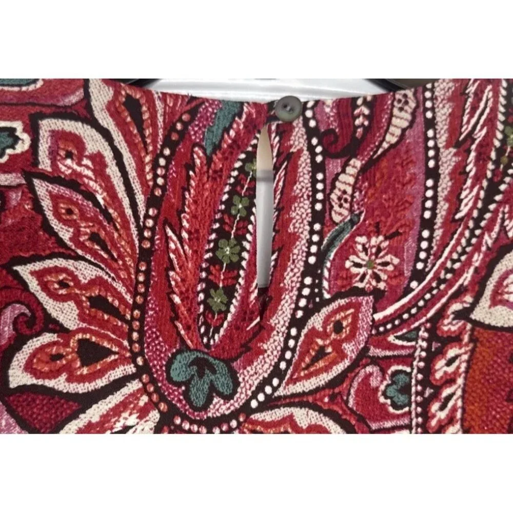 J‎ Jill Women’s Red Paisley Layered Chiffon Long Sleeve Blouse Top Sz XS
